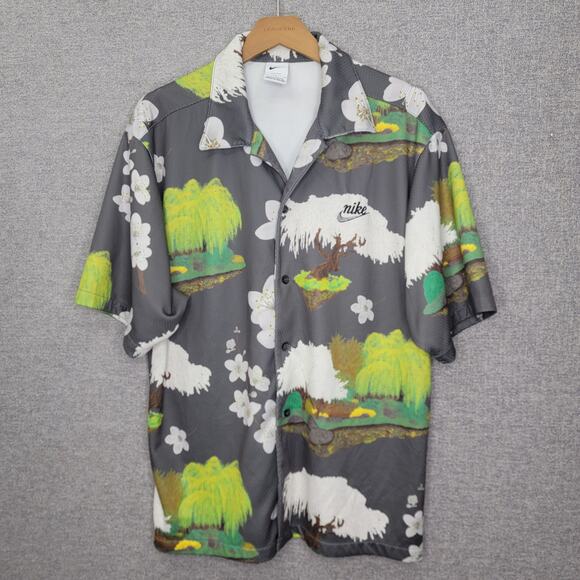 MEN'S NIKE IRON GRAY CHERRY BLOSSOM BUTTON DOWN SHIRT, SIZE L - Picture 1 of 6